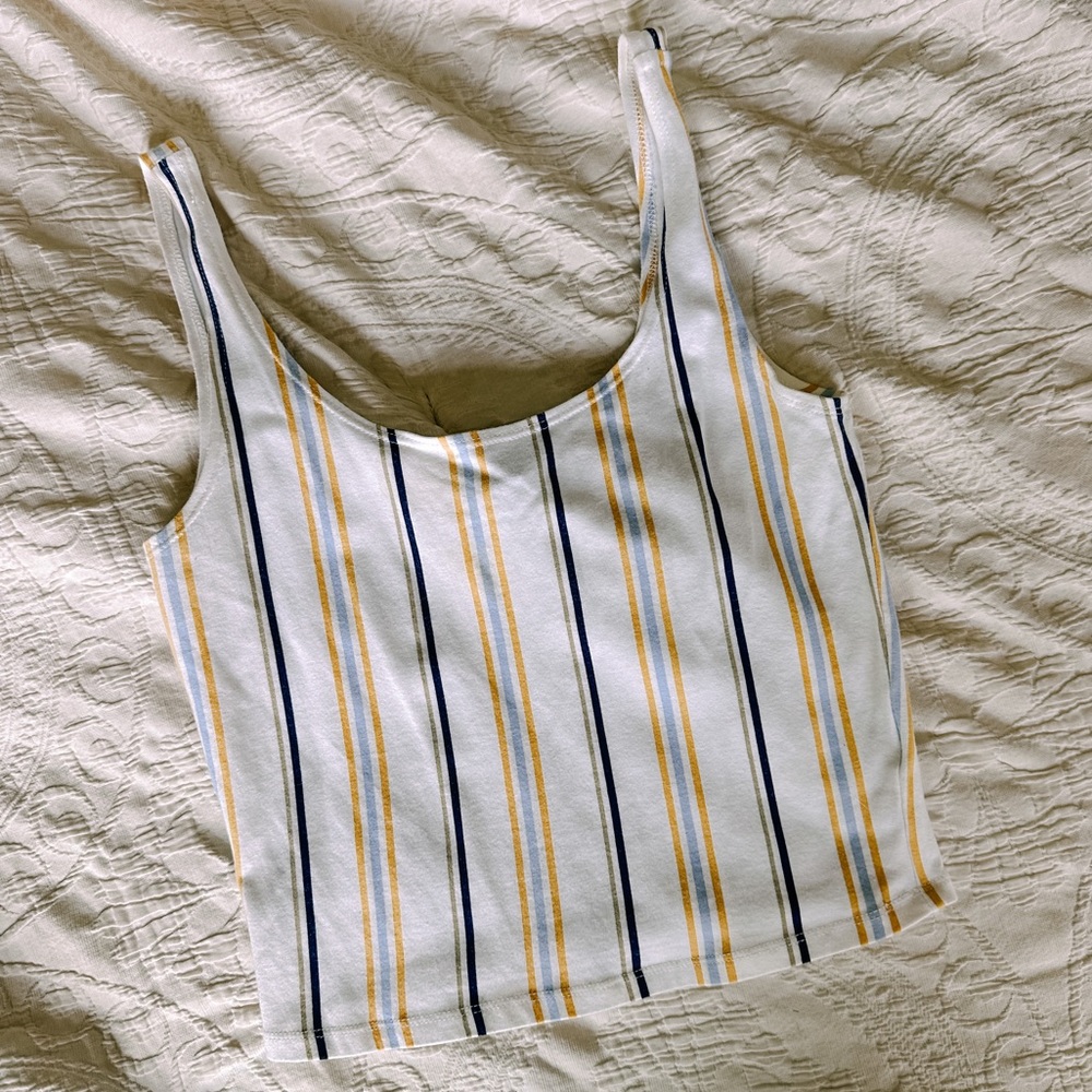Forever 21 Striped Tank Top - White, Yellow, and Blue